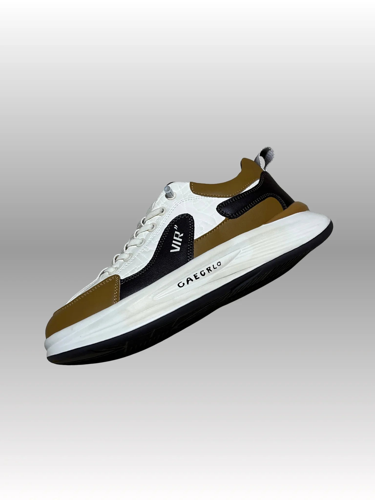 Men’s Premium Chunky Sneakers – Tricolor White, Brown & Black | CAEGRLO Stylish Streetwear Casual Shoes for Everyday Comfort