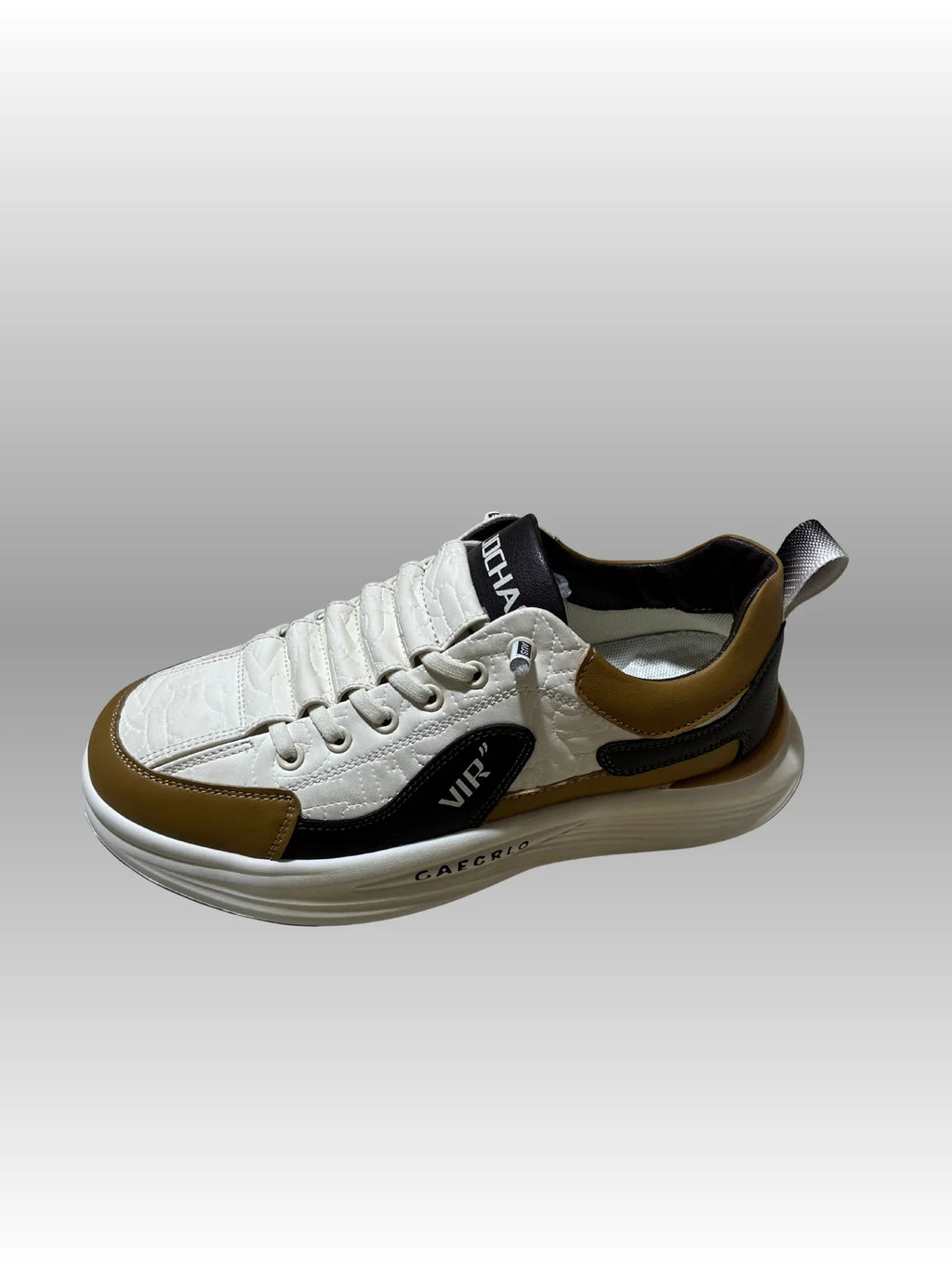 Men’s Premium Chunky Sneakers – Tricolor White, Brown & Black | CAEGRLO Stylish Streetwear Casual Shoes for Everyday Comfort