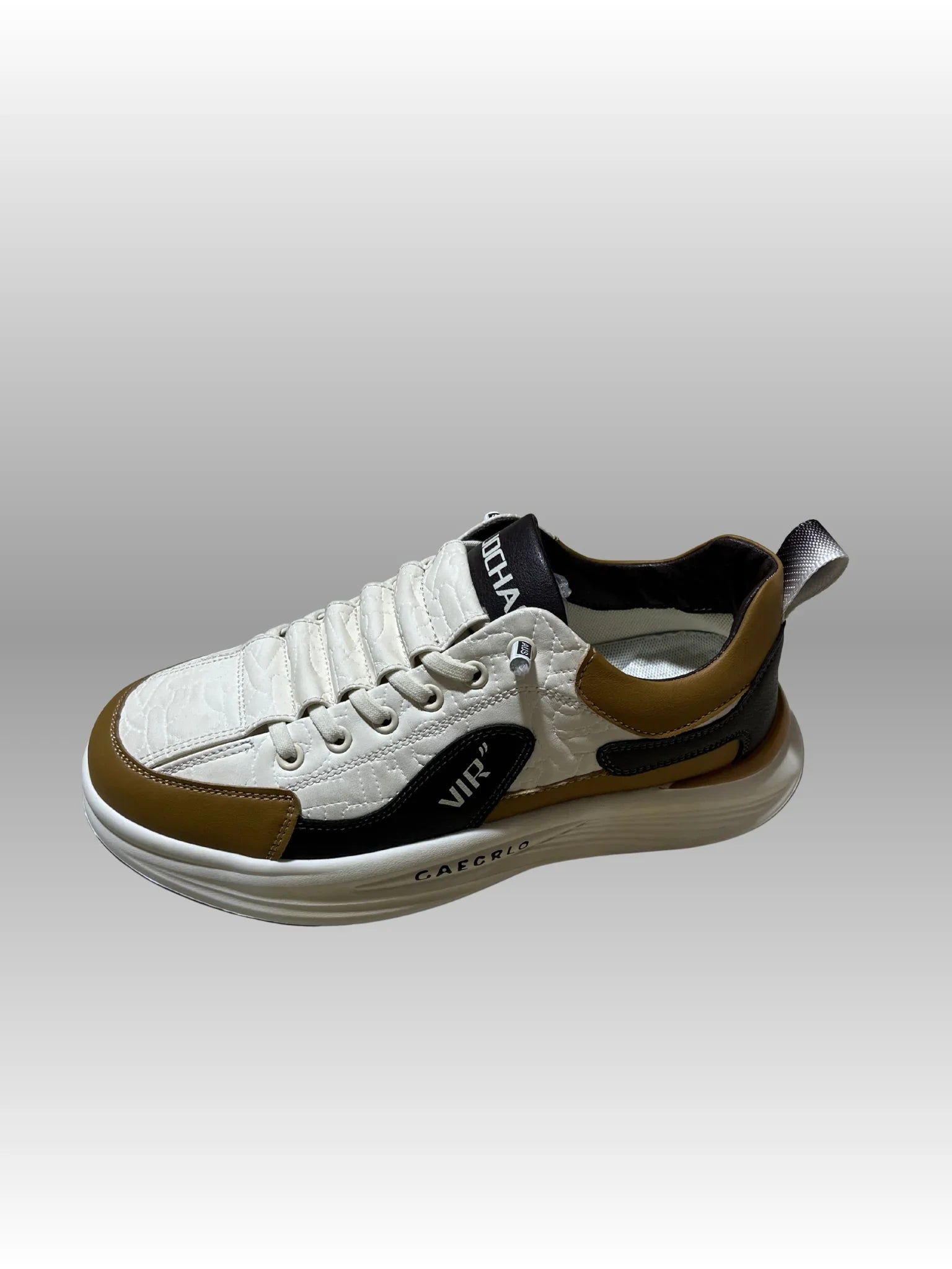Men’s Premium Chunky Sneakers – Tricolor White, Brown & Black | CAEGRLO Stylish Streetwear Casual Shoes for Everyday Comfort