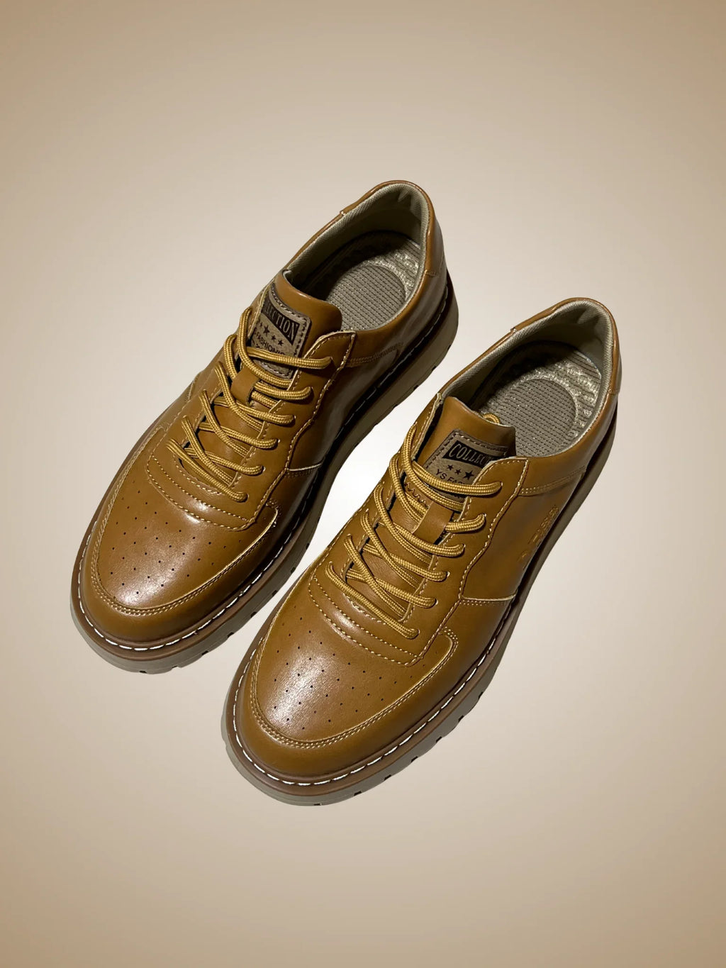 Men’s Leather Casual Sneakers – Handmade Comfort Shoes (Tan & Black)